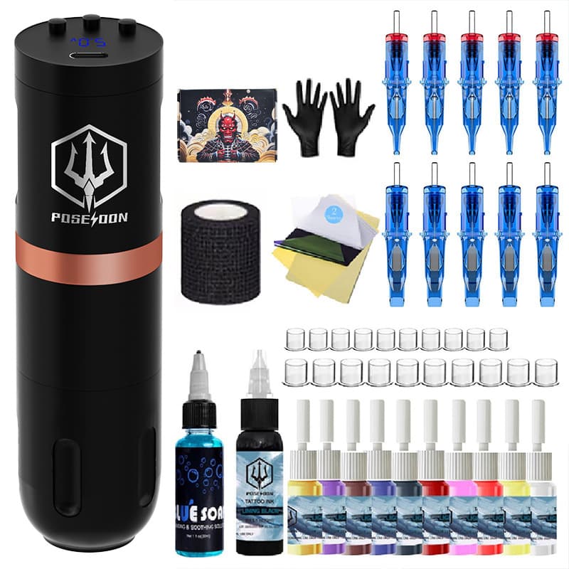 POSESOON Poseidon Wireless Tattoo Pen All-in-One Machine Set, Lining and Shading Tattoo Pen Set, Hot Selling