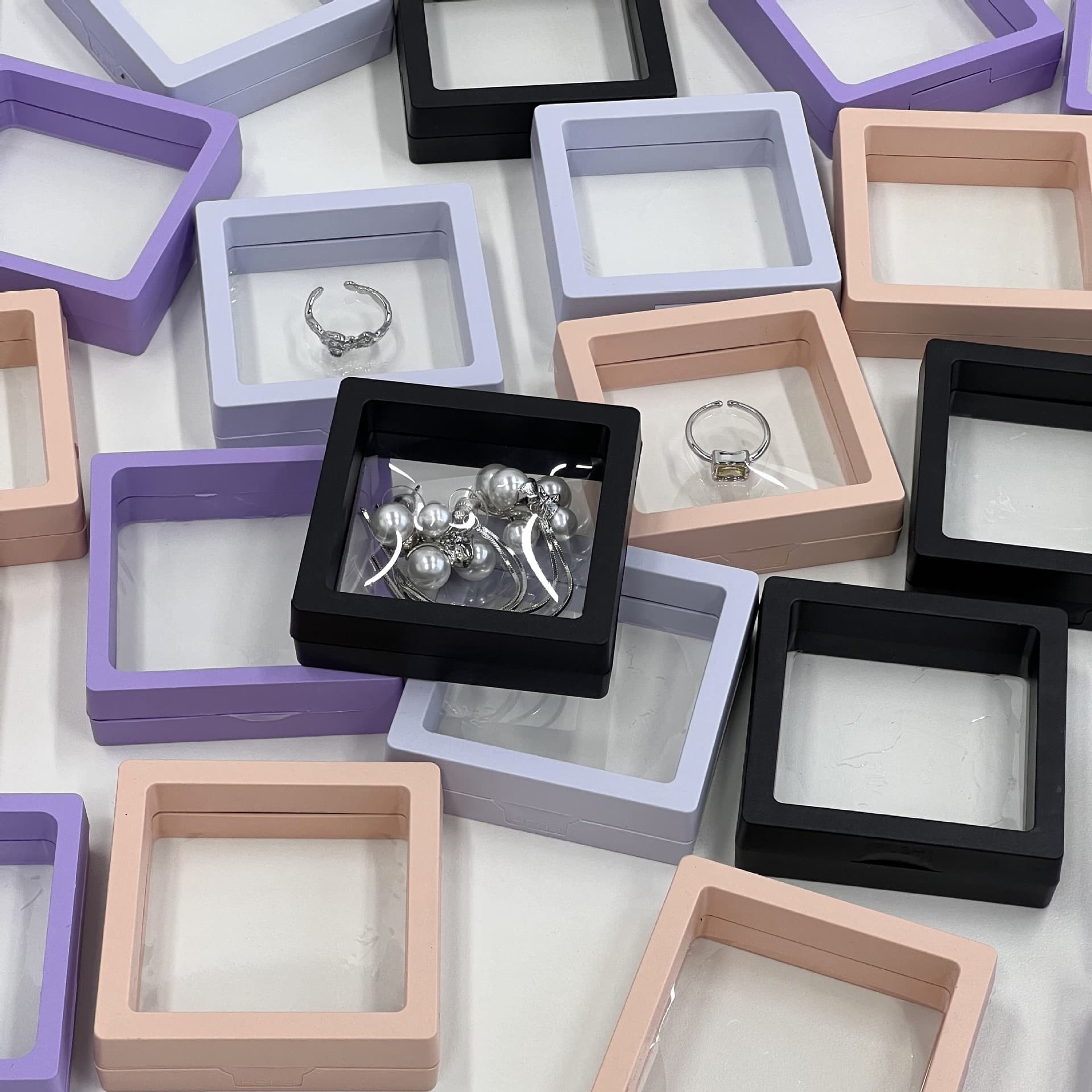 Colorful PE Jewelry Storage Box Floating Box Transparent Film Jewelry Packaging Ring Earring Necklace Storage Packaging Box