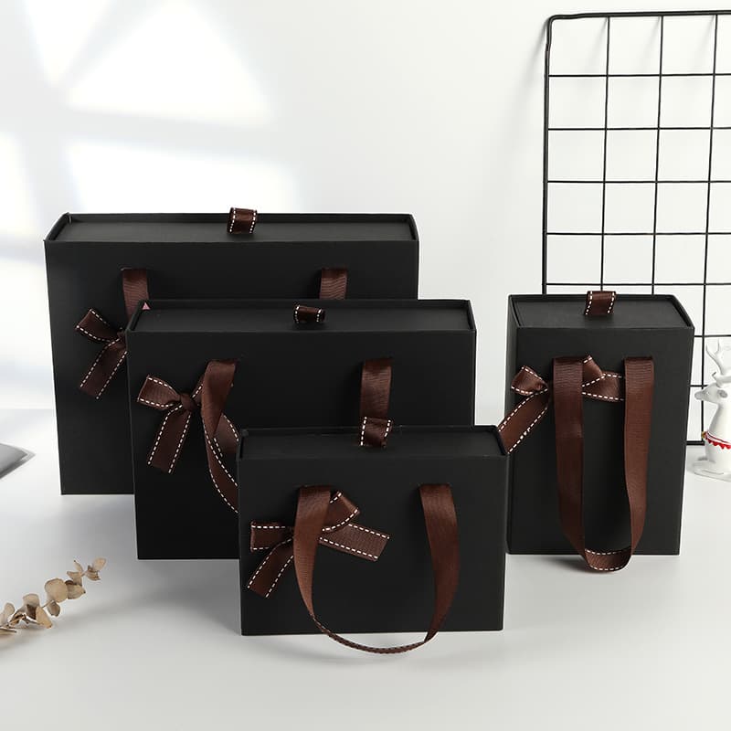 In Stock Black Drawer Box for Boyfriend Birthday Gift Packaging Box Bow Portable Box Simple Perfume Box Empty Box