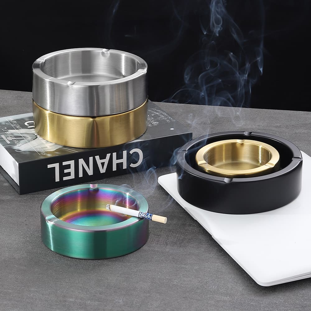 Stainless Steel Ashtray for Home/Living Room - High-end, creative, large size for office and commercial use, drop-resistant.