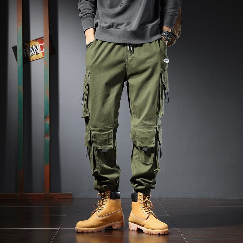 Big Size Men's Summer New Japanese Style Cargo Casual Pants Loose Plus Size Multi-Pocket Drawstring Cargo Long Pants