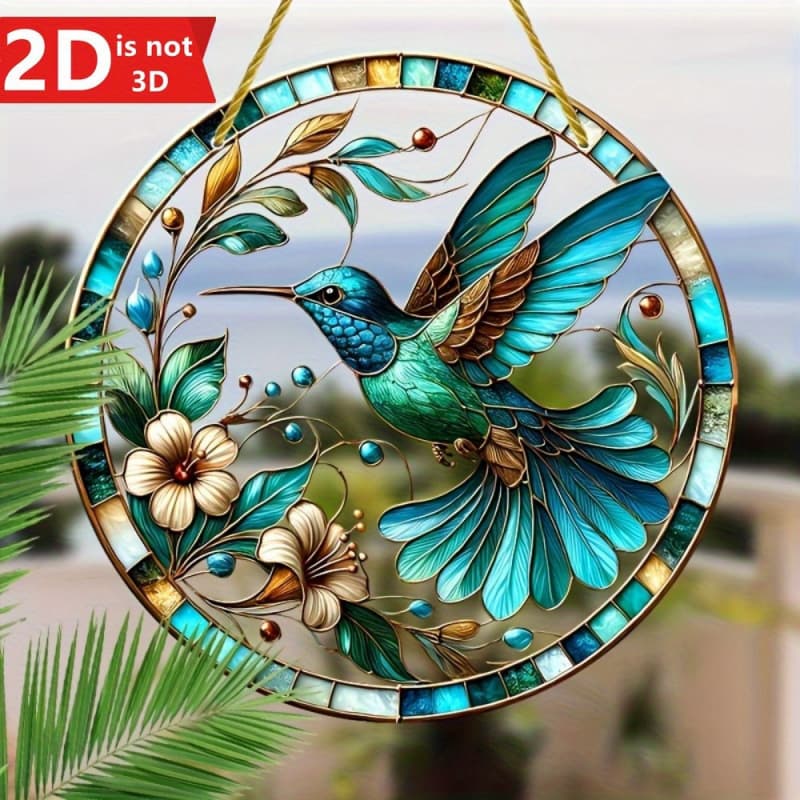 2026 New Cross-border Drop Shipping 2D Flat Hummingbird and Flower Ornament Catcher Color