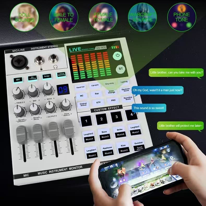 Cross-Border Live Streaming Sound Card for Singing, Special Tuning and Reverb Adjustment Equipment, Mixer, External Sound Card, Voice Changer