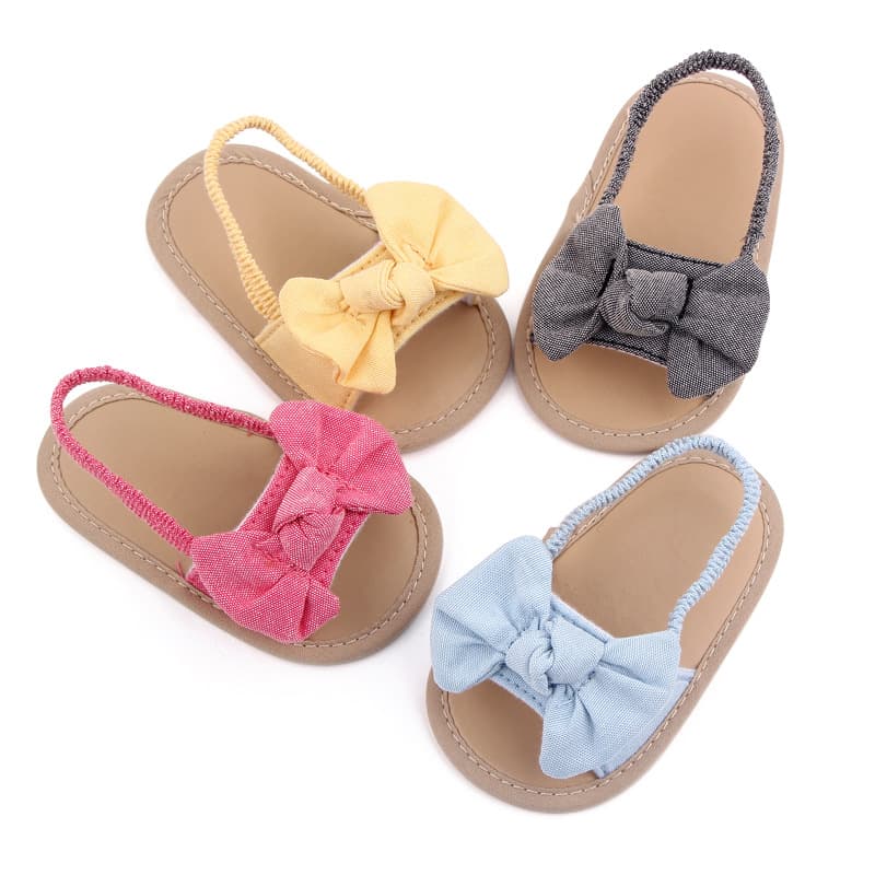 Cute Butterfly Knot Baby Girl Sandals Breathable Anti-Slip Wear-Resistant Low Cut Elastic Band Shoes for Toddler Learning to Walk