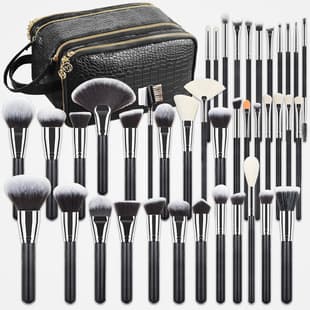 40-Piece Complete Makeup Brush Set with Large Capacity Cosmetic Bag: Powder Brush, Blush Brush, Foundation Brush, Eye Detail Brushes