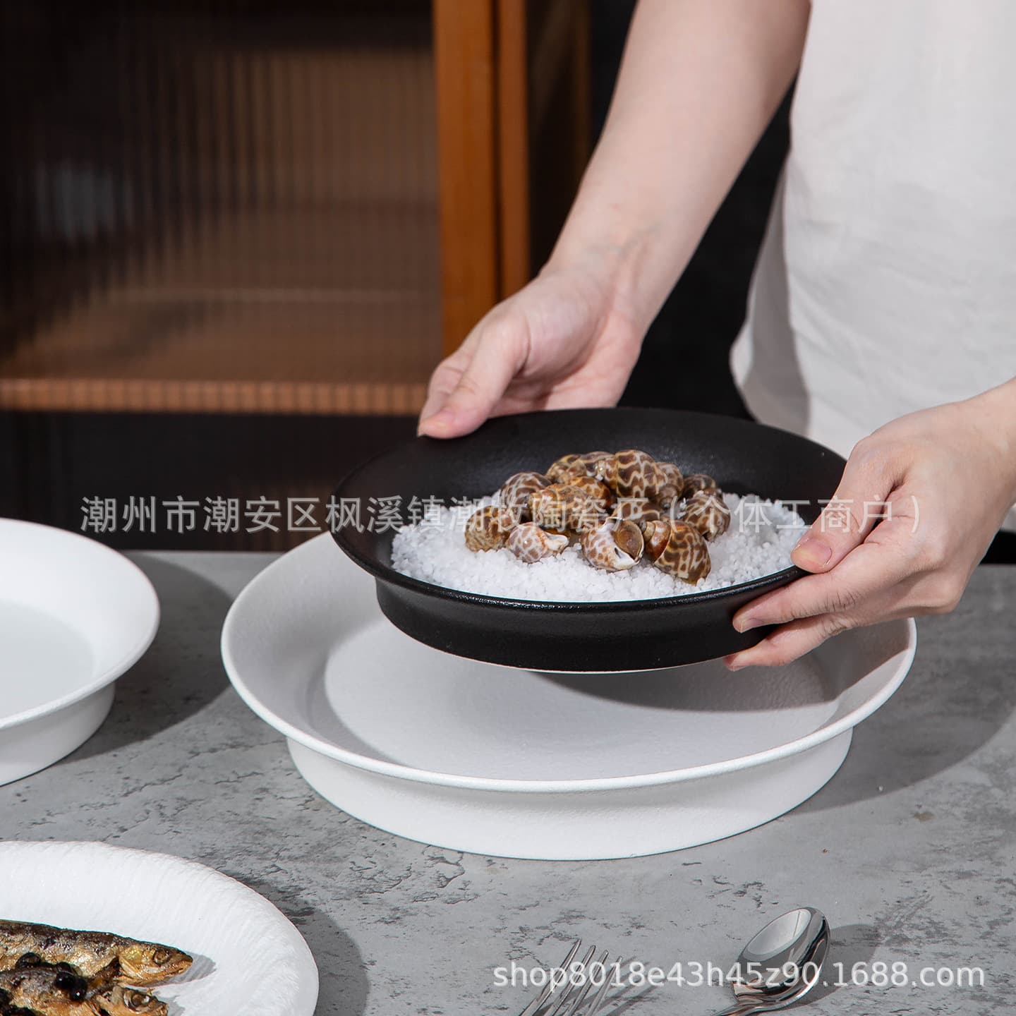 High temperature ceramic imitation stone rock pattern deep plate creative western plate steak plate black and white dish plate commercial plate modern simple
