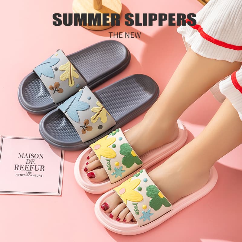 Women's and Men's Summer Bathroom Slippers, Non-Slip Soft Sole, Indoor/Outdoor, Tropical Rainforest Style