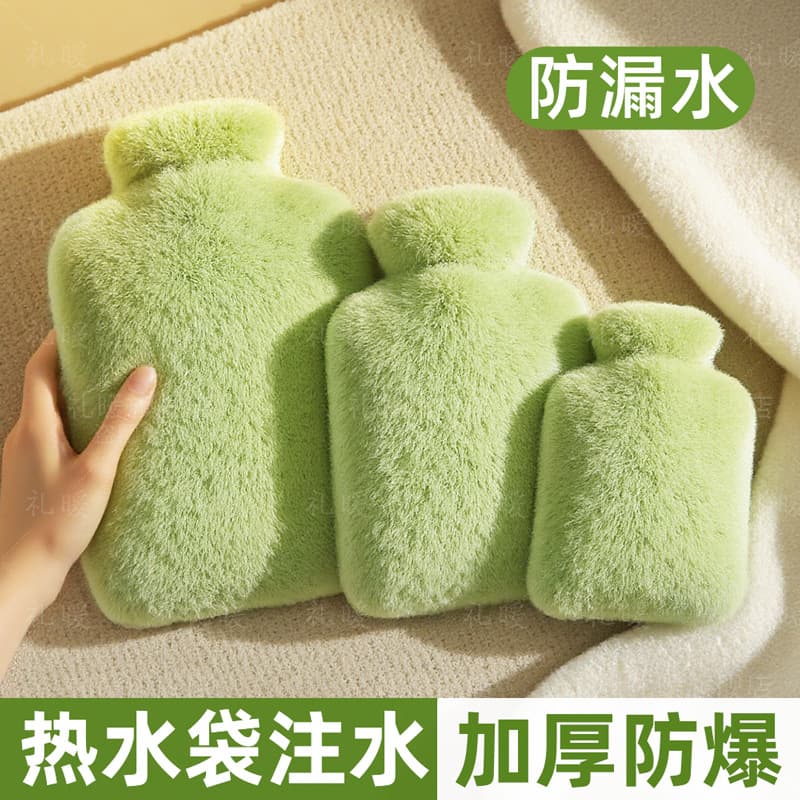 Water-filled hot water bottle, high-quality imitation rabbit plush velvet cloth cover, thickened explosion-proof PVC liner, water-filled large hot water bottle