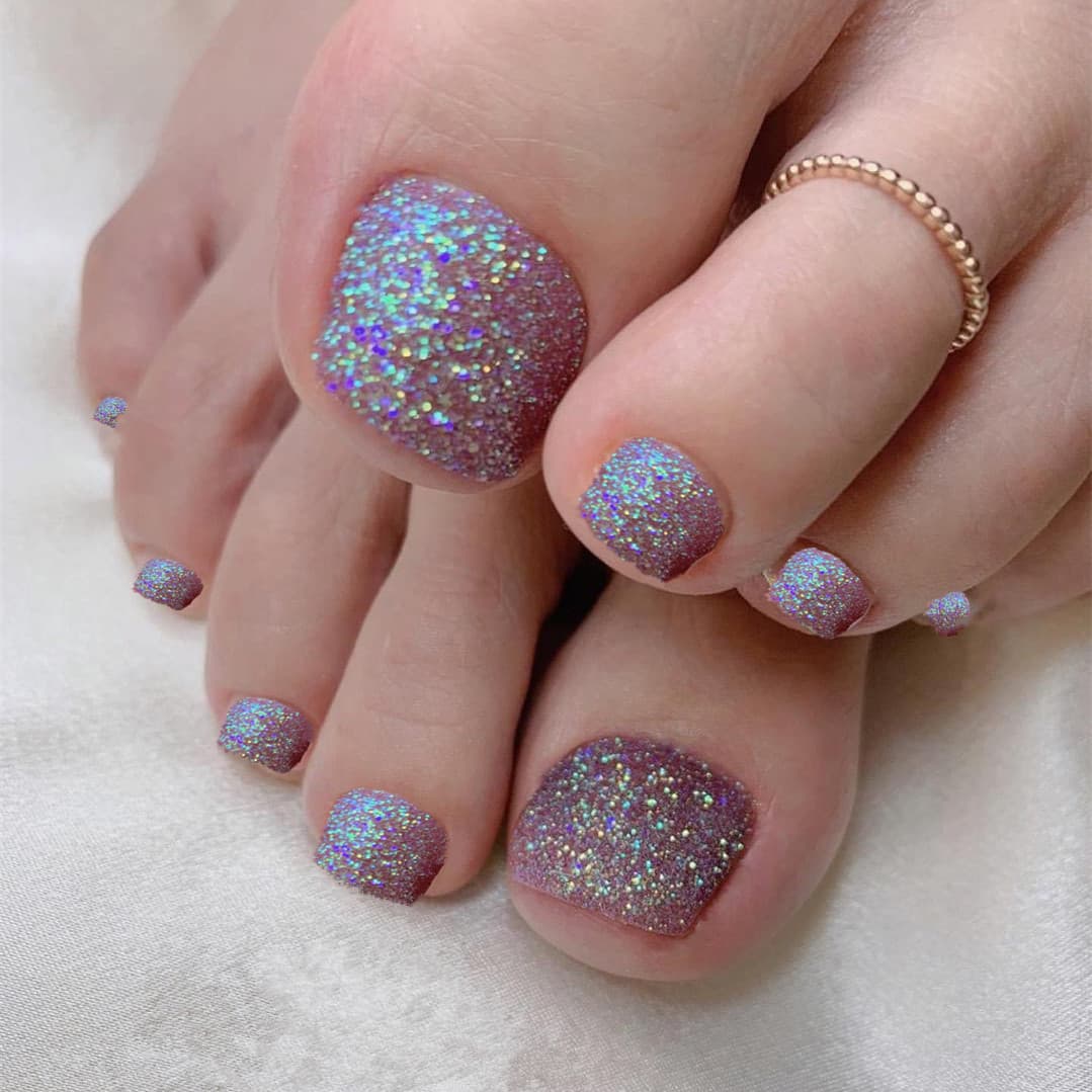 Youduo Press-On Toenails Boxed Silver Glitter Toe Nail Tips Press-On Nail Set Toenails