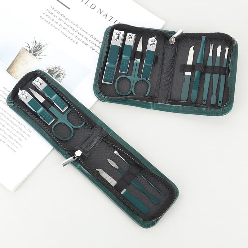 Zipper Bag 9-Piece Manicure Set Nail Clipper Black Dark Green 6-Piece Nail Clipper Nail Scissors Set Beauty Manicure Tools