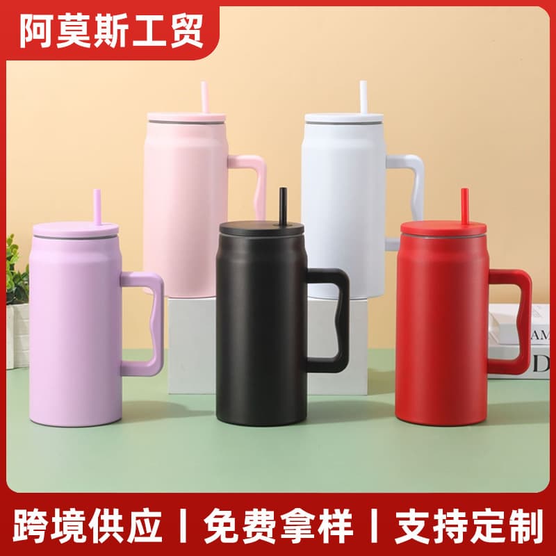 Cross-border creative stainless steel thermos cup with handle portable ice cup large capacity modern simple hot-selling straw cup