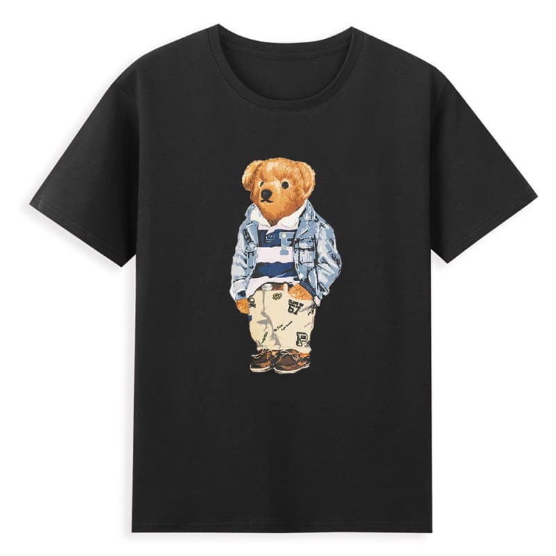 Anime New Hot-Selling Summer Men's Cartoon Bear Print Pattern Pure Cotton T-Shirt Men and Women Couple Wear Short Sleeves