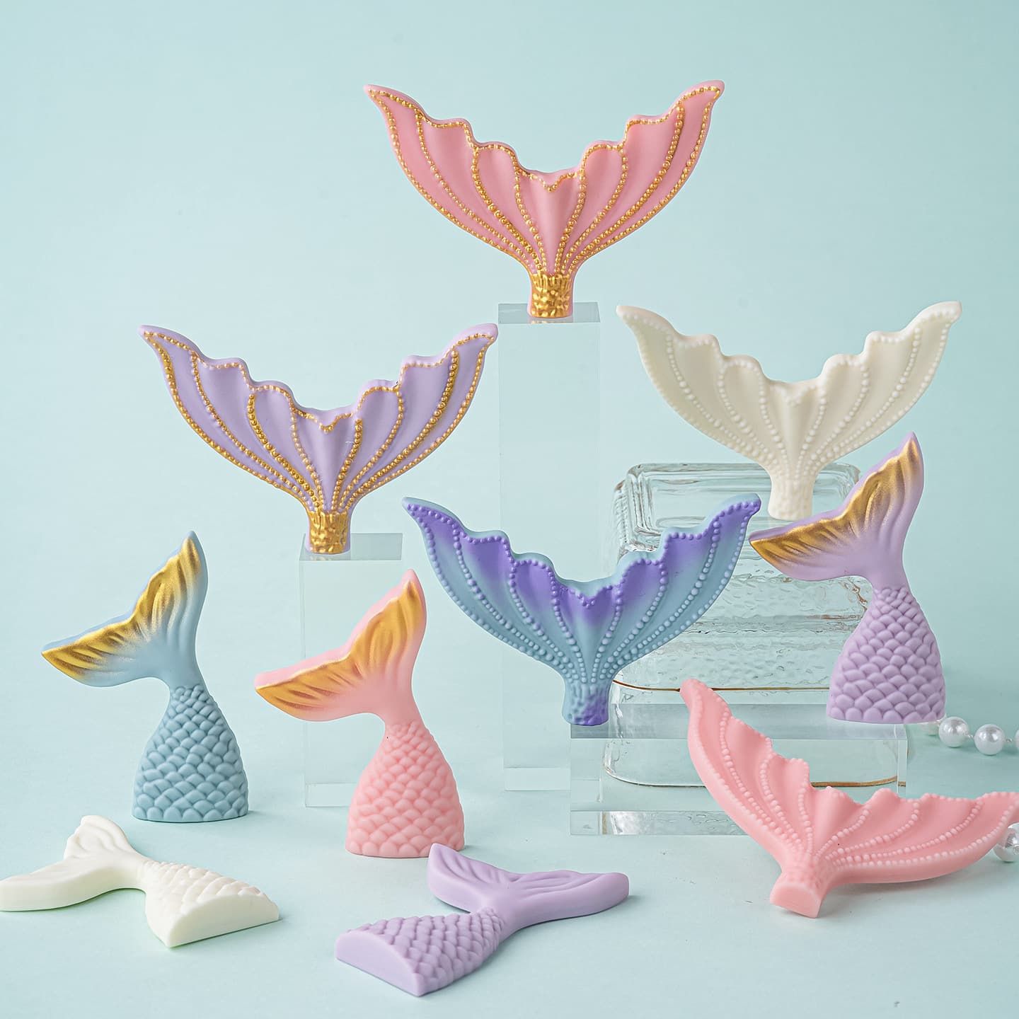 Ocean style fish tail soft plastic mermaid tail ornament birthday cake insert ocean theme dessert table decoration