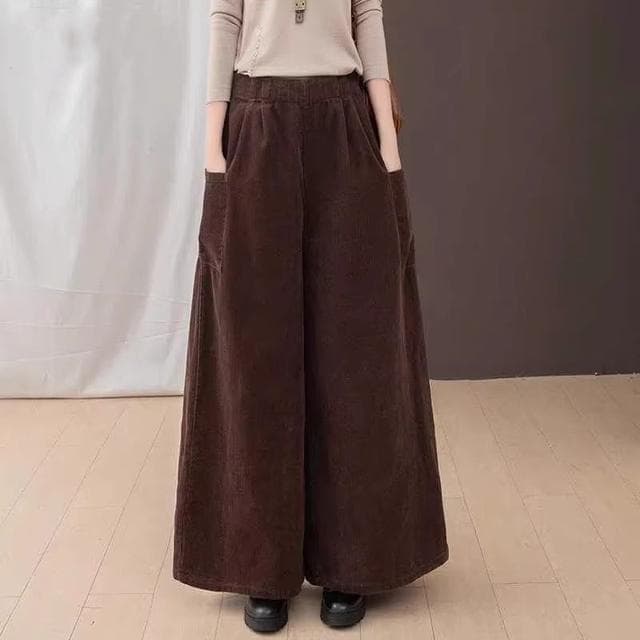 Brand Discount Counter Vintage Corduroy Casual Pants for Women, Winter Thickened High-Waist Straight Wide-Leg Trousers