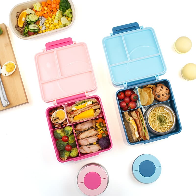 Amazon Cross-border Stainless Steel Bowl Lunch Box with Plastic Compartment Tray, Microwave-safe, Divided Bento Lunch Box
