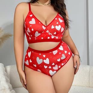 Cross-border Seamless Push-up Bra Set for Women, Heart Print Bra, High Elasticity Breathable Push-up Support, Anti-sagging Bra