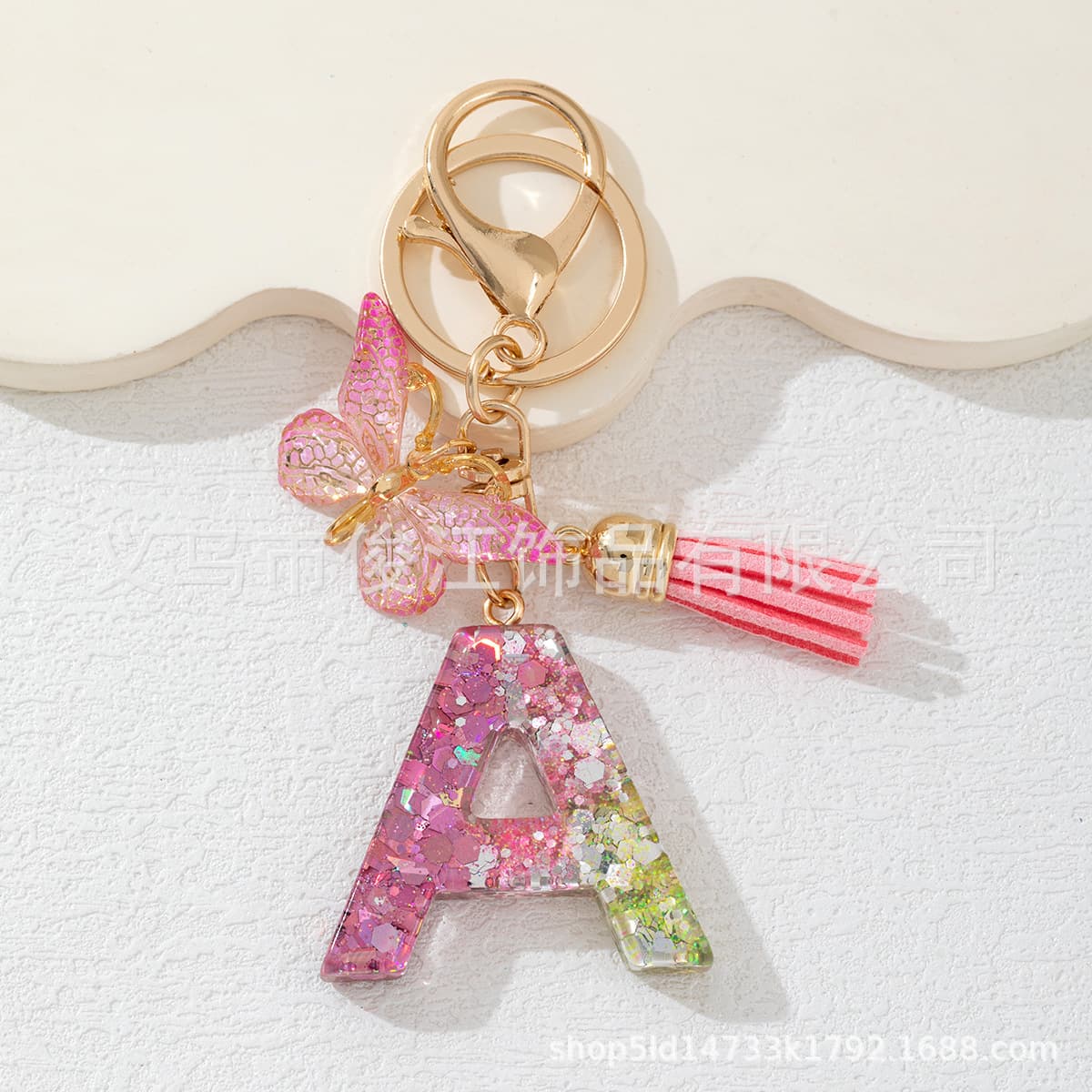 New sequined glue English 26 letter keychain ready for women simple pendant European and American popular butterfly tassels