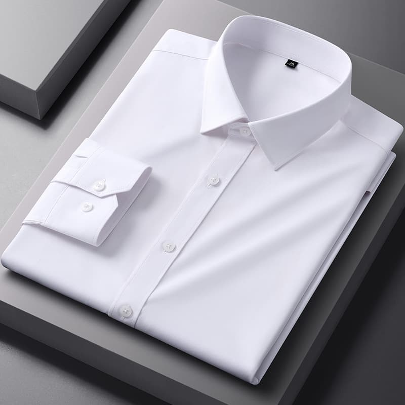 Men's Long-Sleeve Stretch Shirt, Silk-Like Wrinkle-Free Fabric, Comfortable Business Fit Shirt for Fall Transition