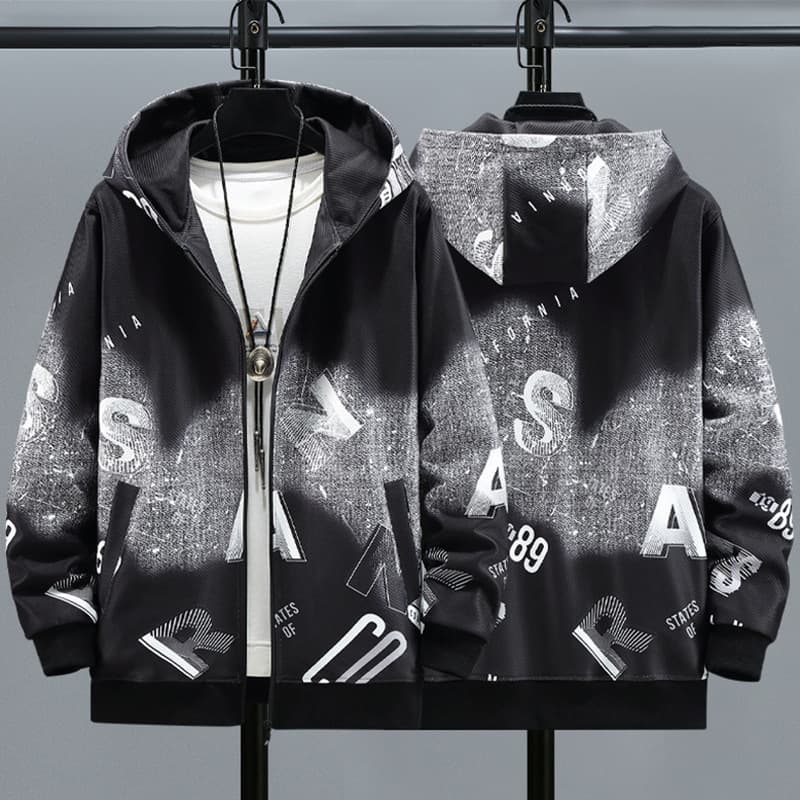 Spring and Autumn large size men's sweatshirt trendy plus fat plus men's loose hoodie fat brother student sports cardigan jacket