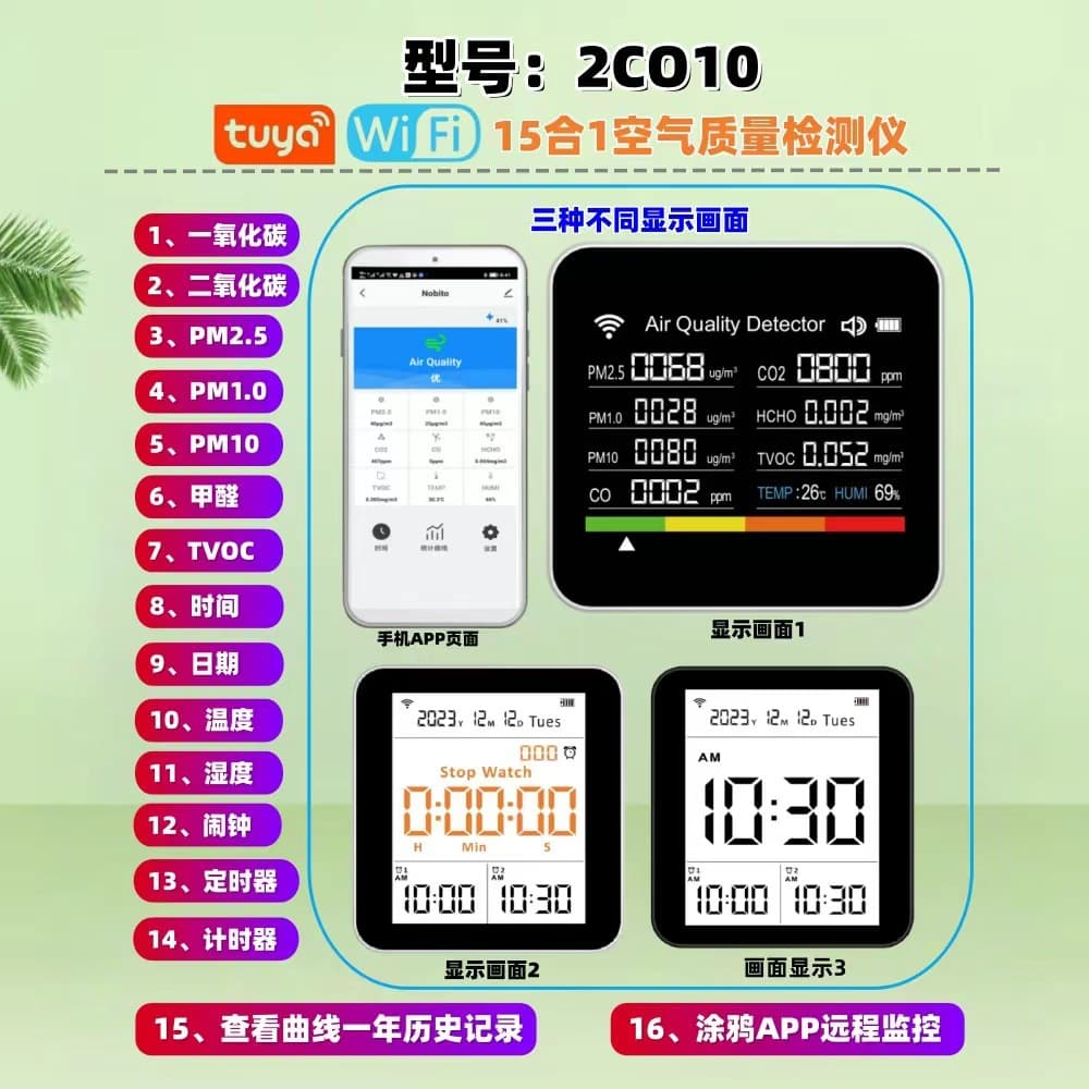 Portable Handheld Air Quality Monitor Co2 Meter Temperature Humidity Tester Co2 Detector Carbon Dioxide Analyzer