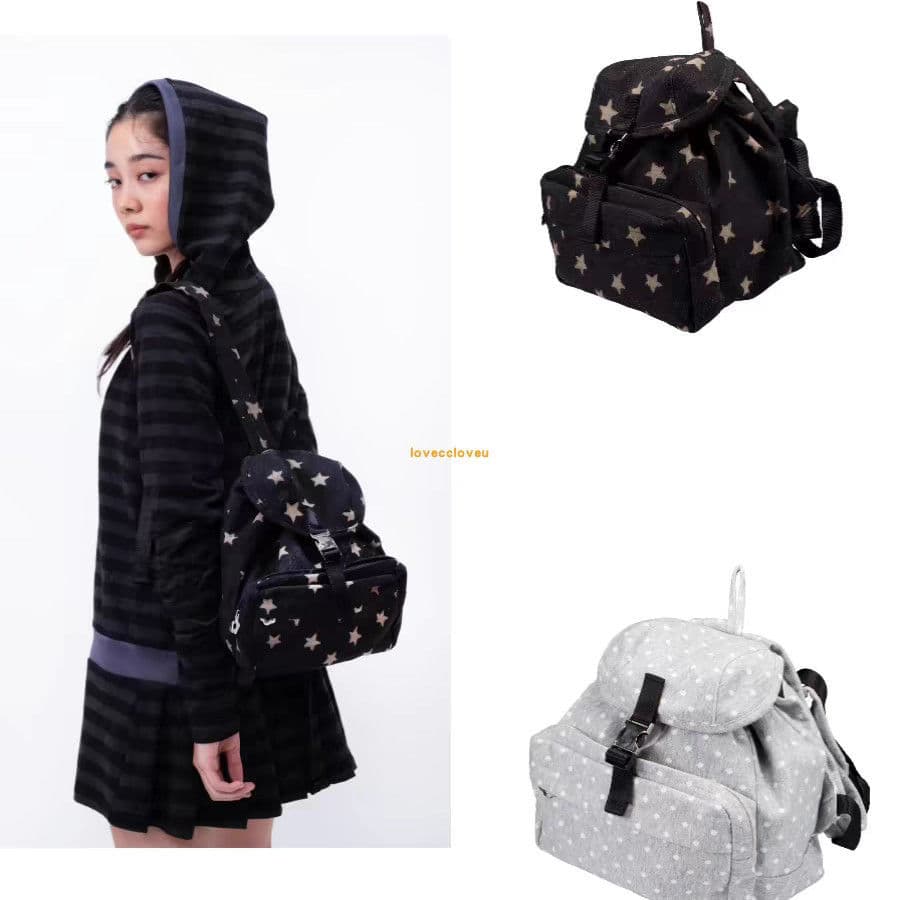 Korean Niche Shalom Polka Dot Star Backpack Bucket School Bag Canvas Cotton Japanese Style for Women