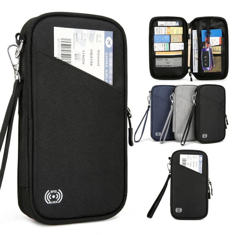 RFID Anti-Skimming Passport Holder Ticket Organizer Phone Wallet Large Capacity Crossbody Document Bag Travel Water-Resistant Card Holder