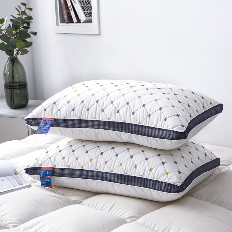 Embroidered Pillow Core Five-Star Hotel Neck Protection Pillow Factory Direct Anti-Mite Side Sleeping Antibacterial Lumbar Support