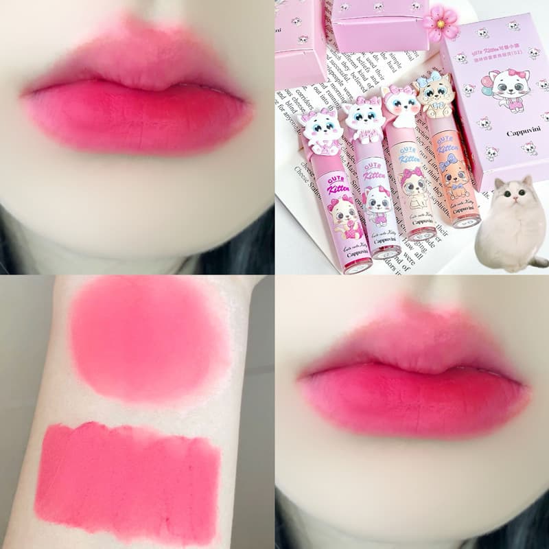 Cappuvini Gift Box Cat Lip Mud Lightweight Moisturizing Glossy Lipstick Gentle Brightening Mirror Lip Glaze Domestic Cosmetics