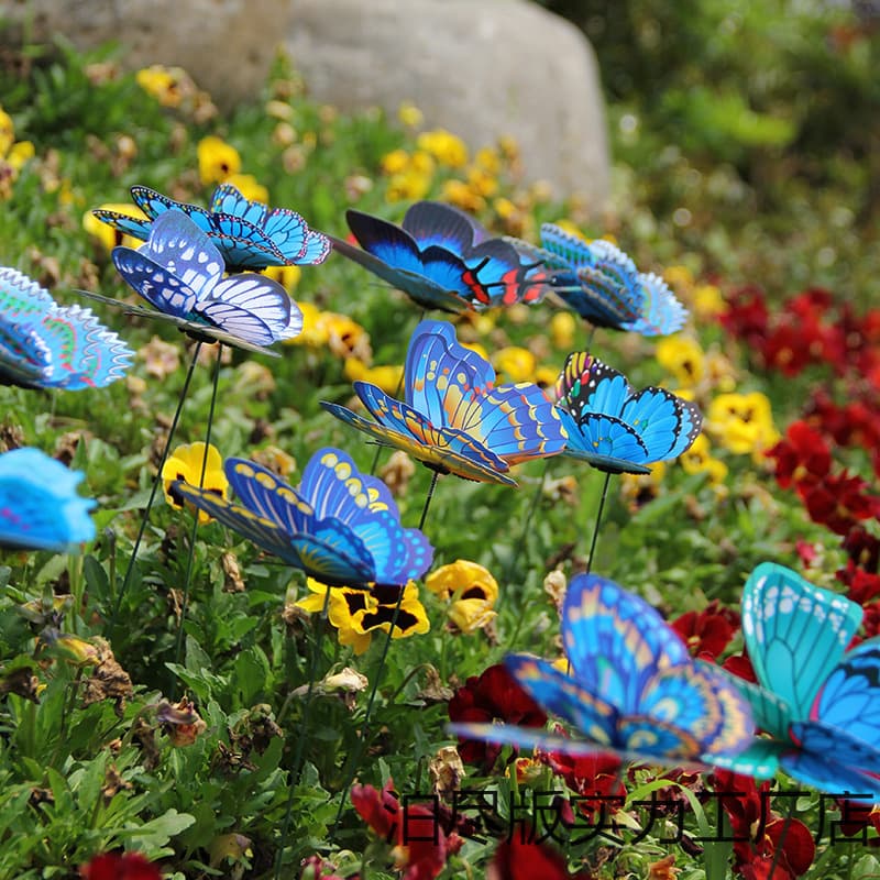 Double-Layer Butterfly Garden Potted Decoration Artificial Green Plant Butterfly Tourist Attraction Decoration Stick Butterfly
