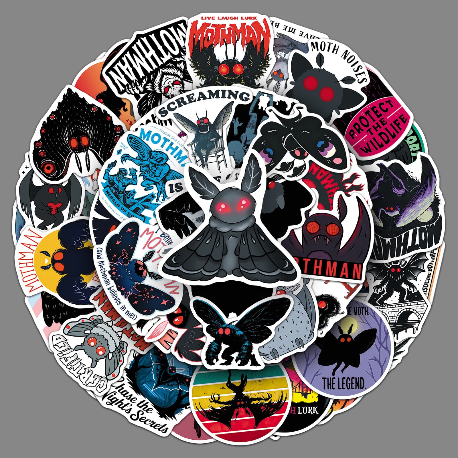 50 pieces of Mothman stickers urban legend mysterious creature Mothman cross-border waterproof Halloween decoration stickers