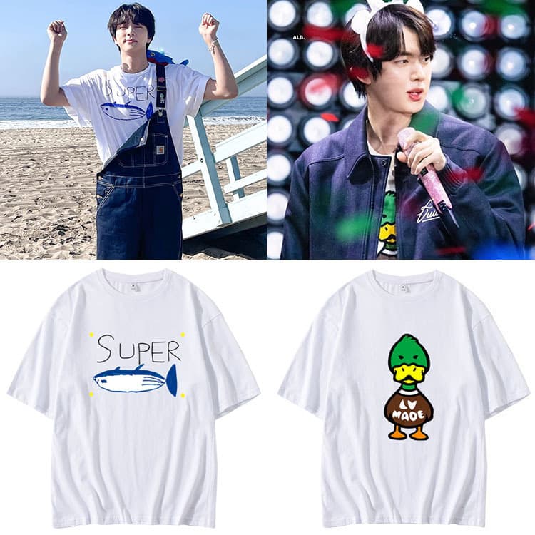 BTS JIN Jin Shuozhen's same style loose round neck casual printed bottoming shirt for men and women summer short-sleeved T-shirt