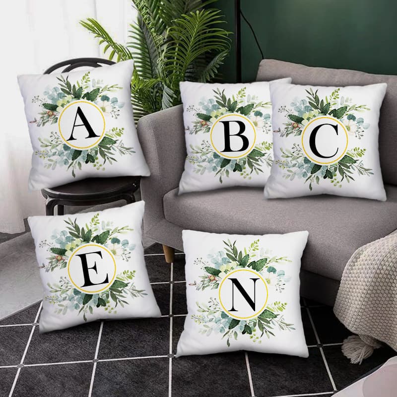 Cross-border Plant Floral Letter Pattern Throw Pillow Cover for Car Seat, Office Chair Lumbar Support, Home Sofa Cushion