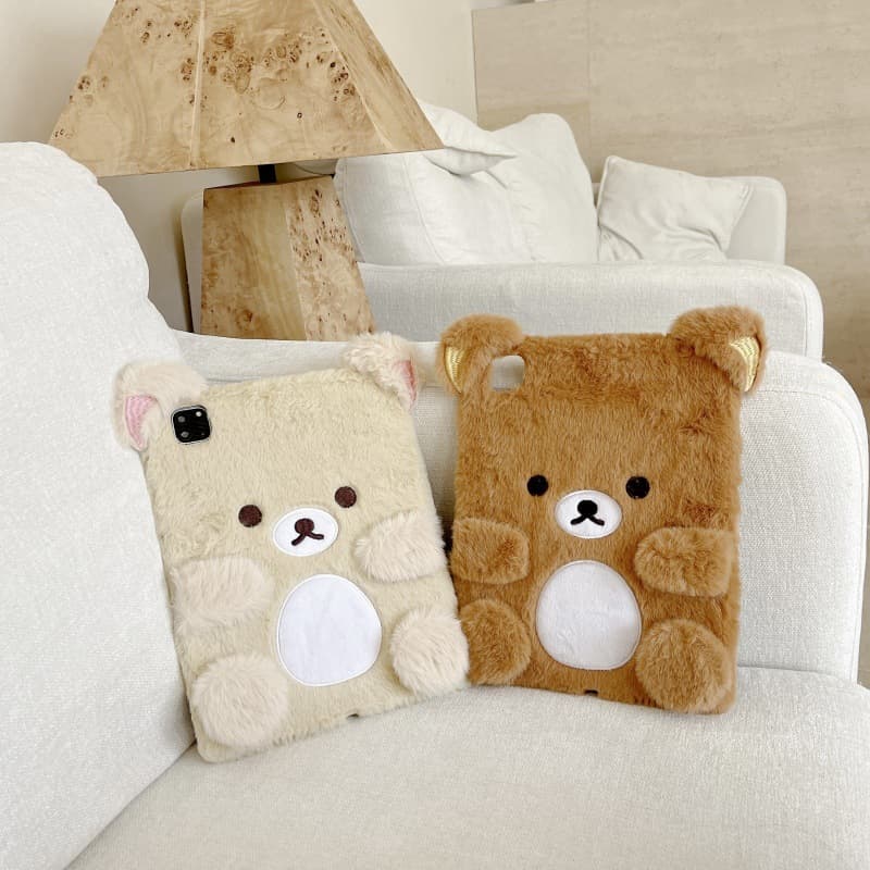 Plush Relax Bear Case for Apple iPad Air 6, iPad Pro 11, Cute 10.2-Inch 10th Generation New Model