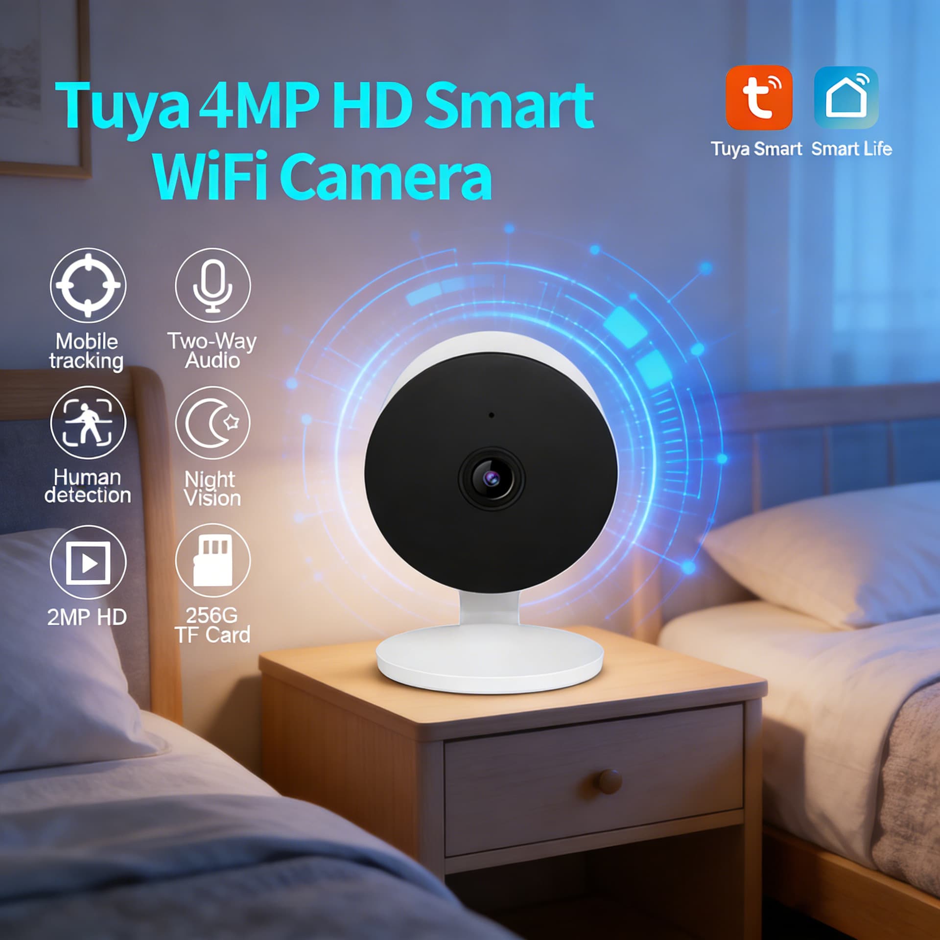 Cross-border Supply Tuya APP Home Wireless WiFi Smart Tracking Surveillance Camera Infrared Night Vision Camera