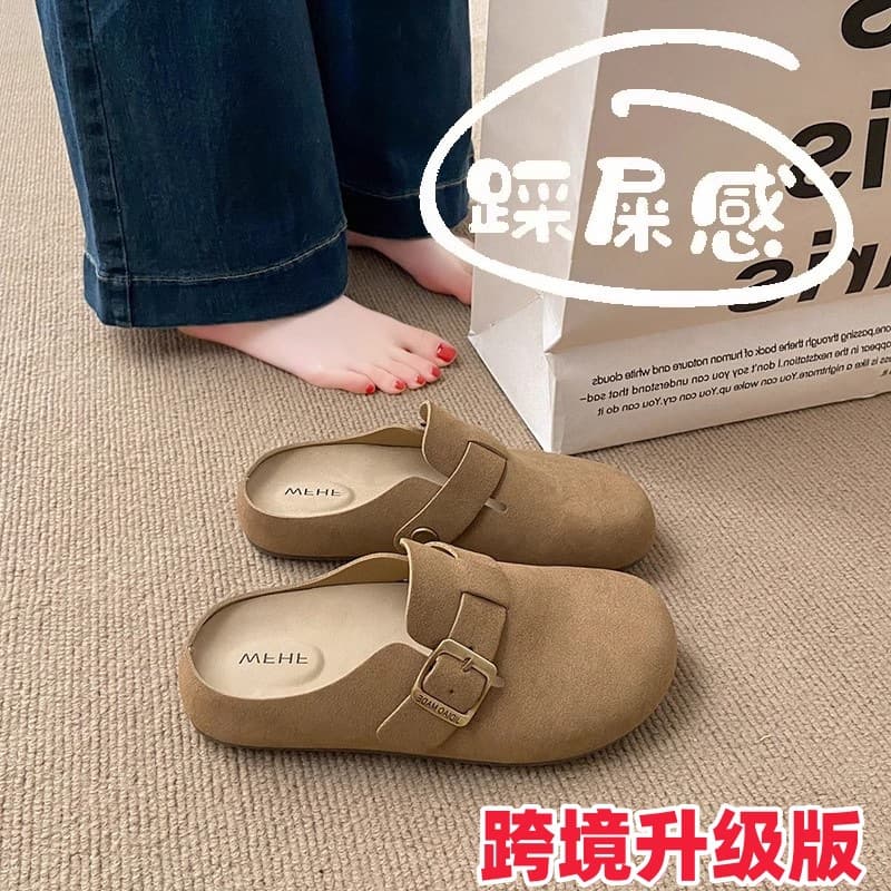 Cross-border women's shoes Baotou half-flop Birkenstock shoes summer 2025 new style slip-on flat-soled outer shoes for pregnant women non-slip