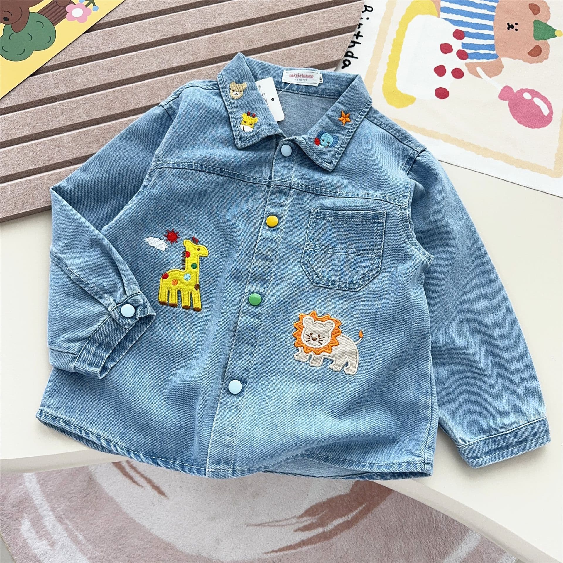 2025 Autumn New Style Denim Shirt for Boys and Girls, Long-Sleeved Jacket, Children's Autumn Shirt, Trendy 8079