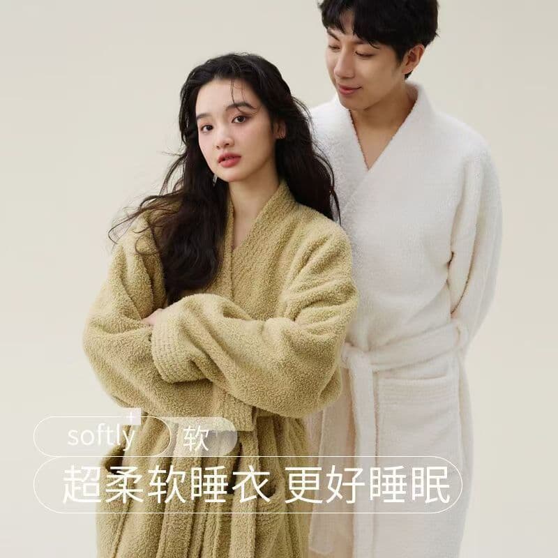 New Autumn/Winter Coral Fleece Thickened Flannel Bathrobe Long Robe Couple Pajamas