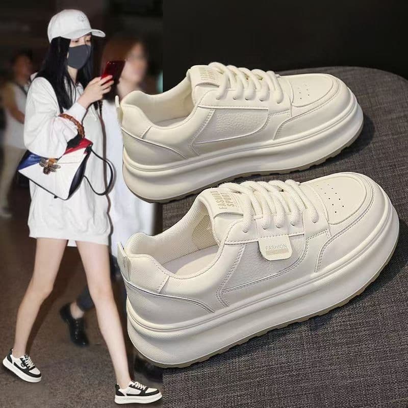 Summer New Women's Breathable White Shoes, Korean Style Versatile Thick Sole Heightening Casual Sneakers