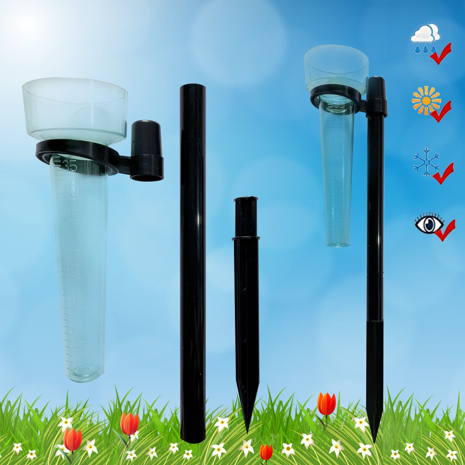 Cross-border Exclusive Garden Rain Gauge, Green Rain Gauge Compatible with Plastic or Wooden Rods
