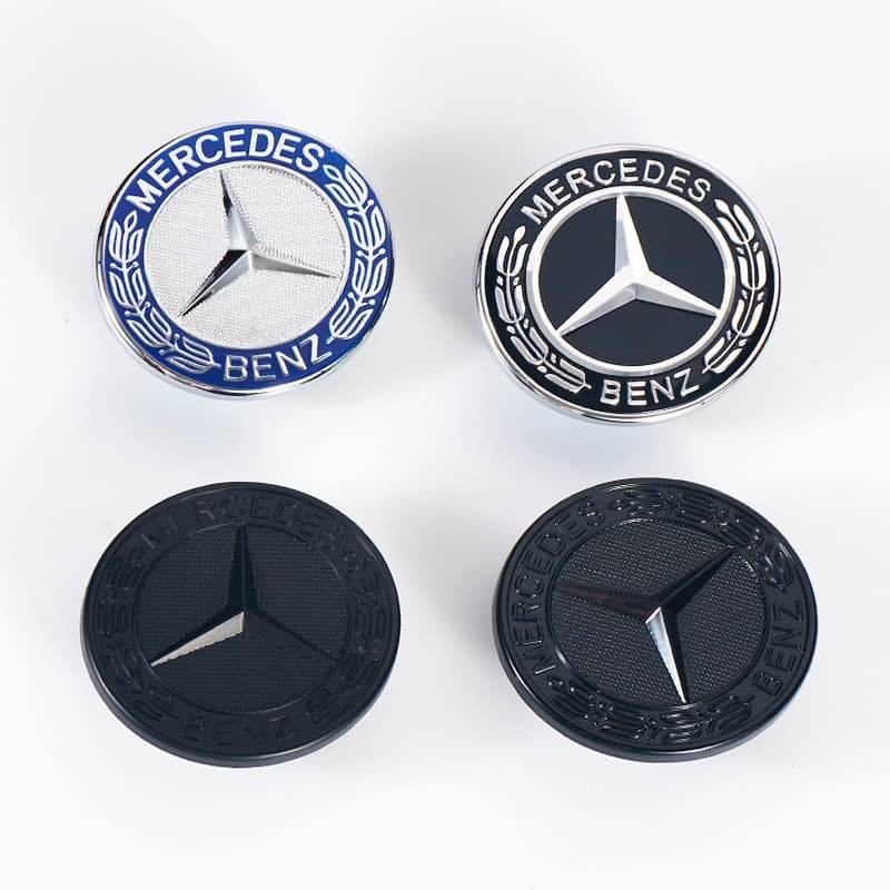 Suitable for Mercedes Benz hood logo flat logo black and blue wheat ear apple tree Barbus Vito hood car logo sticker version