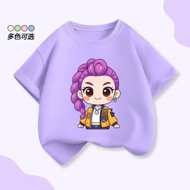 Kpop Witch Hunter Girl Group Rumi Cartoon Short Sleeve T-Shirt for Girls Summer New Children's Clothing Round Neck Top