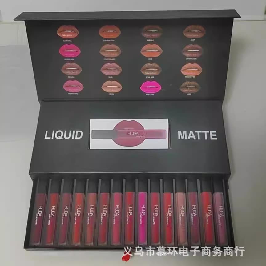 Cross-border HUDA16 Lip Gloss Lip Glaze Lipstick Gift Box Combination Set Non-decolorization Non-stick Cup Lasting Waterproof Matte