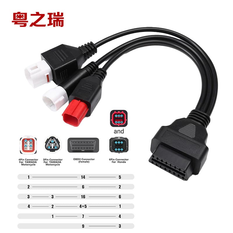Yamaha 3+4pin+6pin Honda to OBD 16pin Honda Yamaha Motorcycle Adapter Cable