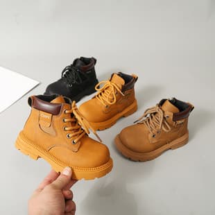 Autumn Winter New Children Martin Boots Girls Boots British Leather Boots Single Boots Boys Baby Shoes Fashion Little Yellow Boots