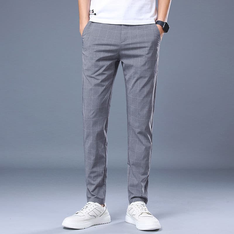 Tmall Quality Summer Thin Casual Pants, Korean Style Plaid Slim Trousers, Long Straight Leg Slim Fit Pants for Teens