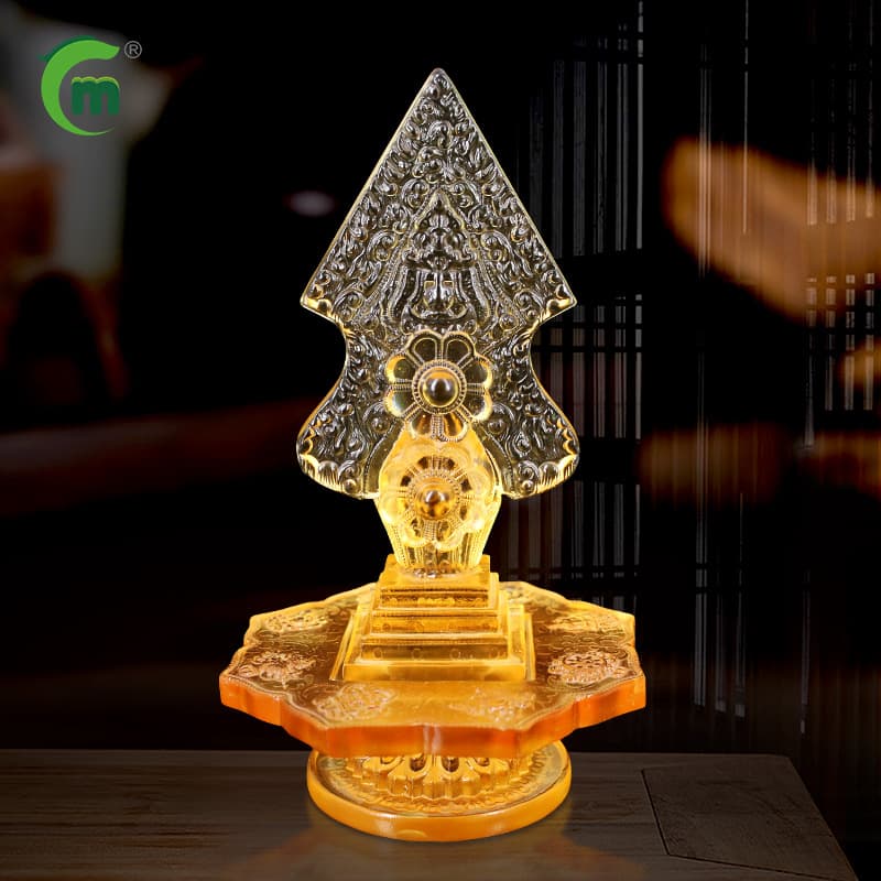 Fengming Colored Glass Three Roots Torma Offering, Tibetan-style Home Decoration for Buddhist Altar Table Worship and Ornament