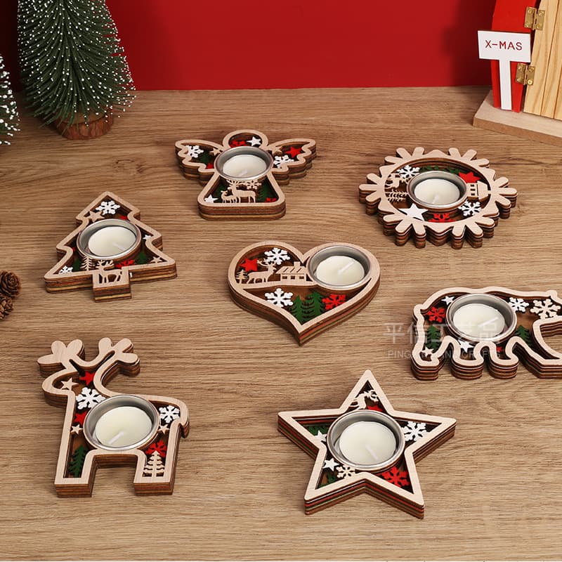 Christmas creative wooden candle holder holiday party decorative ornament ambiance candle stand dining table decoration setup prop