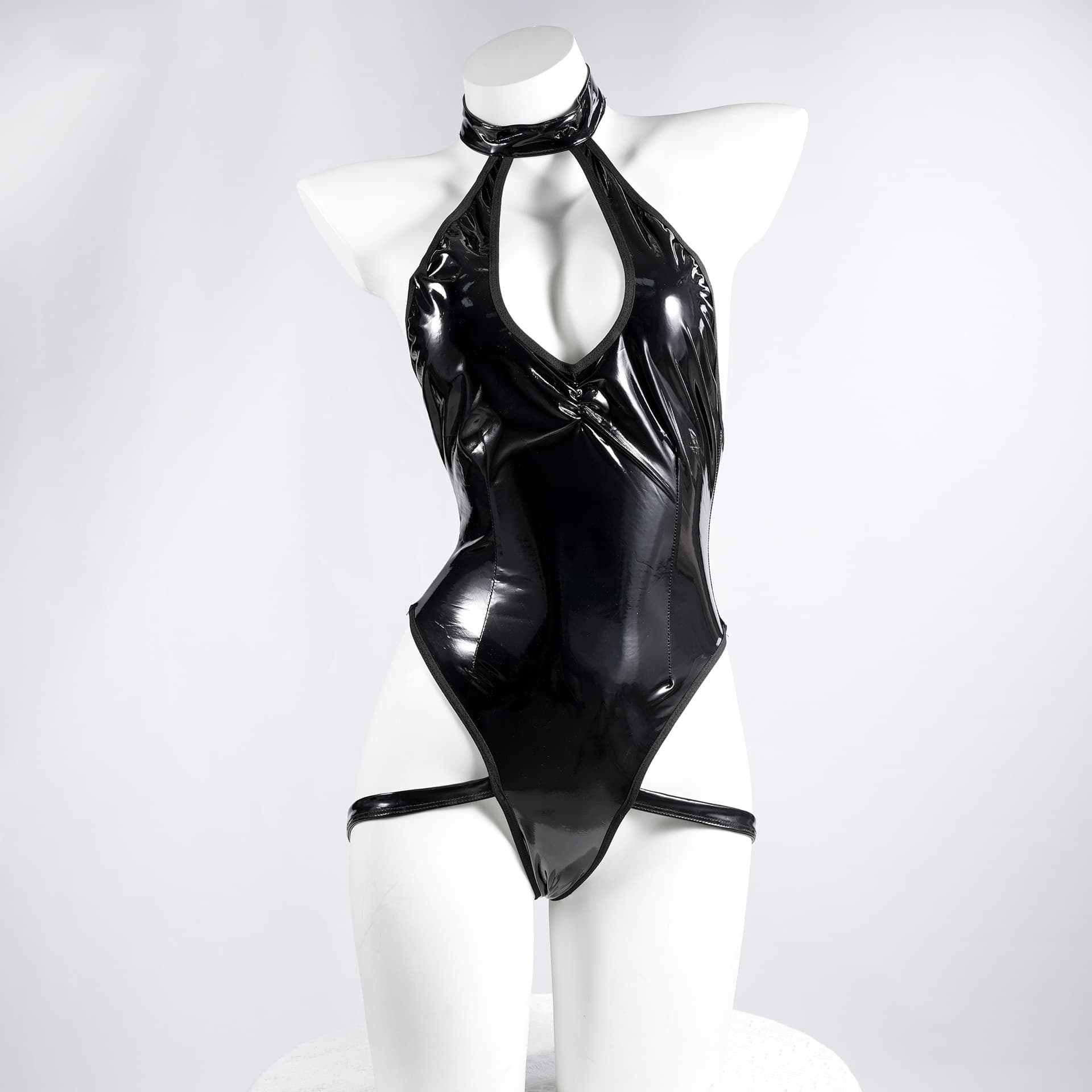 Sexy Glossy Leather SM Suspender Bodysuit Lace-up PVC Uniform Temptation for Nightclub Queen