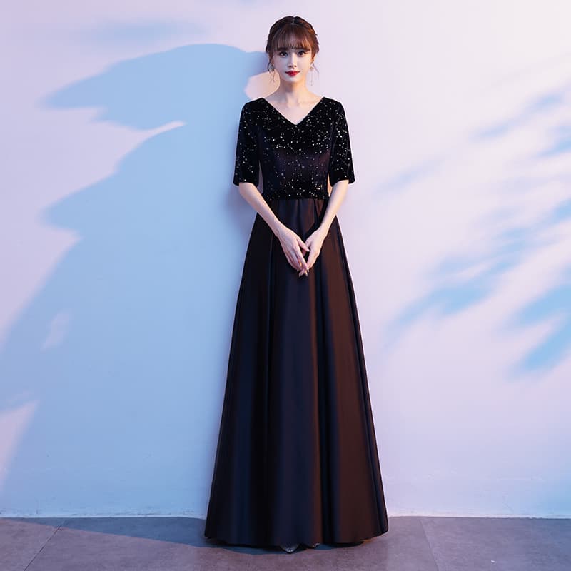 Black Choir Performance Dress Women Long Gown Slim Fit Conductor Host Elegant Evening Gown Recital Poise Graceful