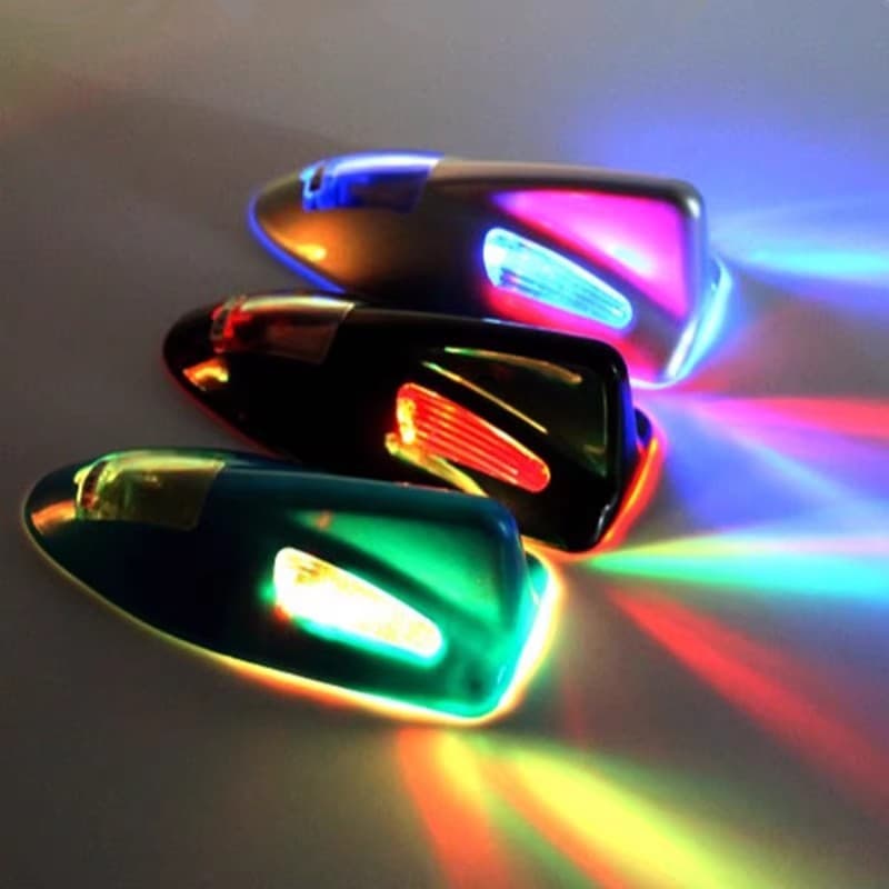 Decorative LED Car Roof Tail Fin Anti-Collision Warning Flashing Dual Lights Solar Shark Fin Antenna